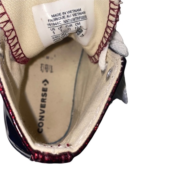 GIRLS Converse chuck Taylor’s burgundy glitter sneakers toddler kids 5 - Picture 4 of 4